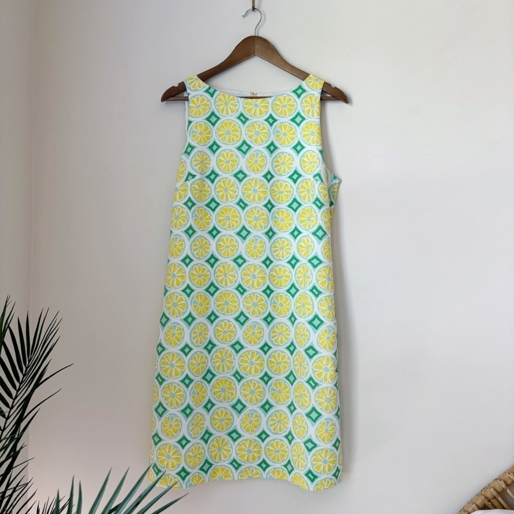 STS Sail To Sable Lemon Print Sleeveless Shift Dress Medium Summer Preppy